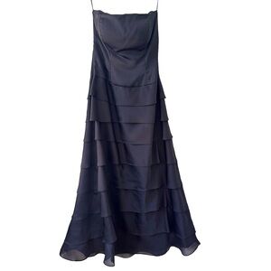 Lazaro Vintage Black Ruffled Cocktail Dress Satin Strapless Size 10